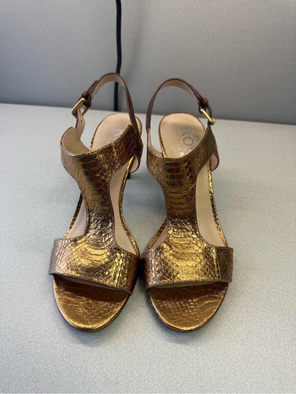 Michael Kors Metallic Bronze T-Strap Sandals